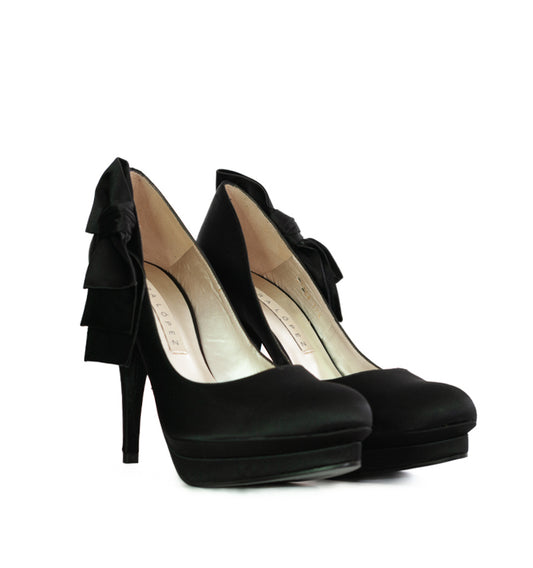 FH277-Salón plataforma con lazo lateral en raso negro