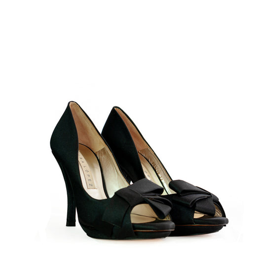 FJ700-Peep-toes plataforma con lazo en raso negro