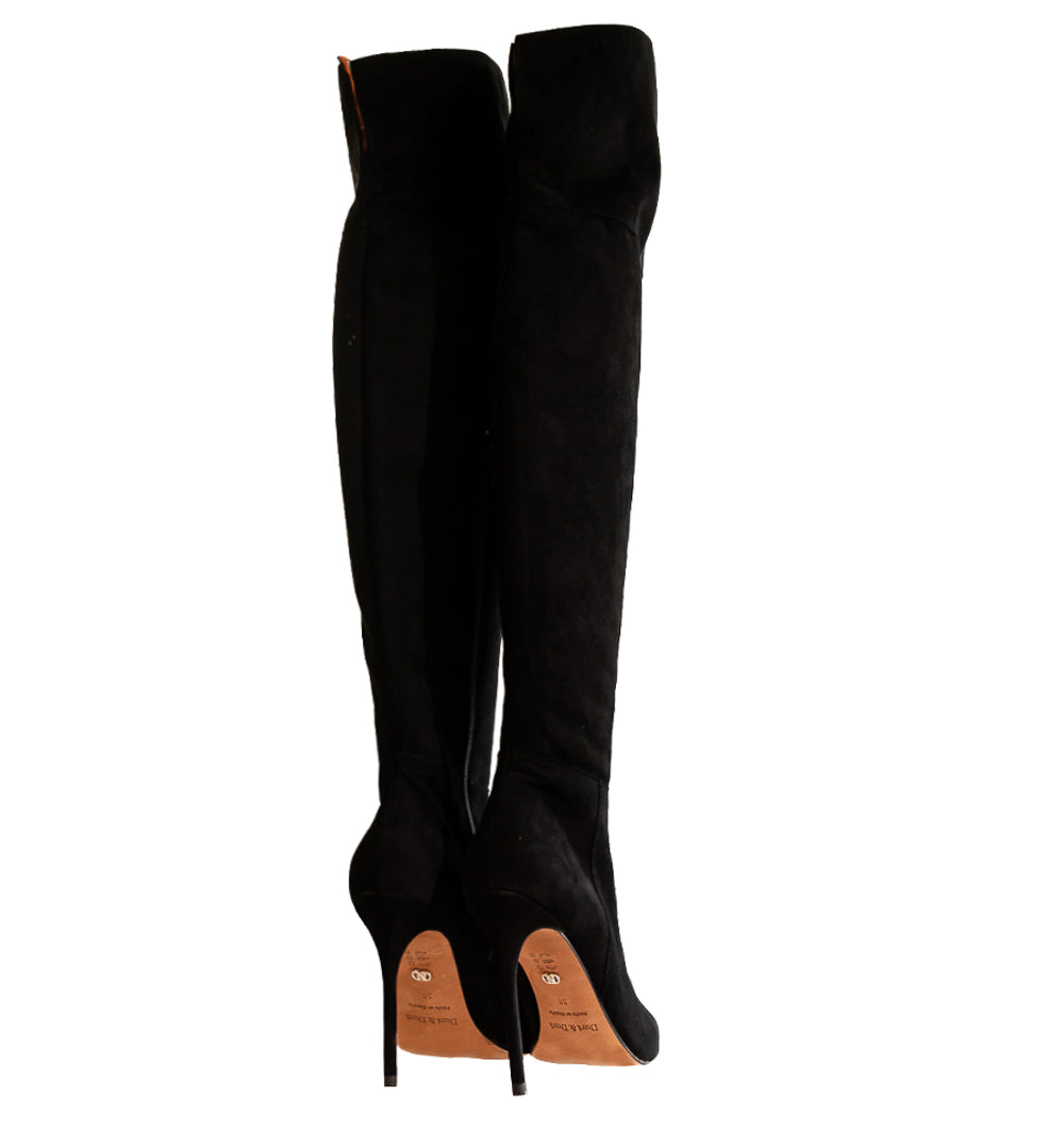 Bota mosquetera alta en ante negro