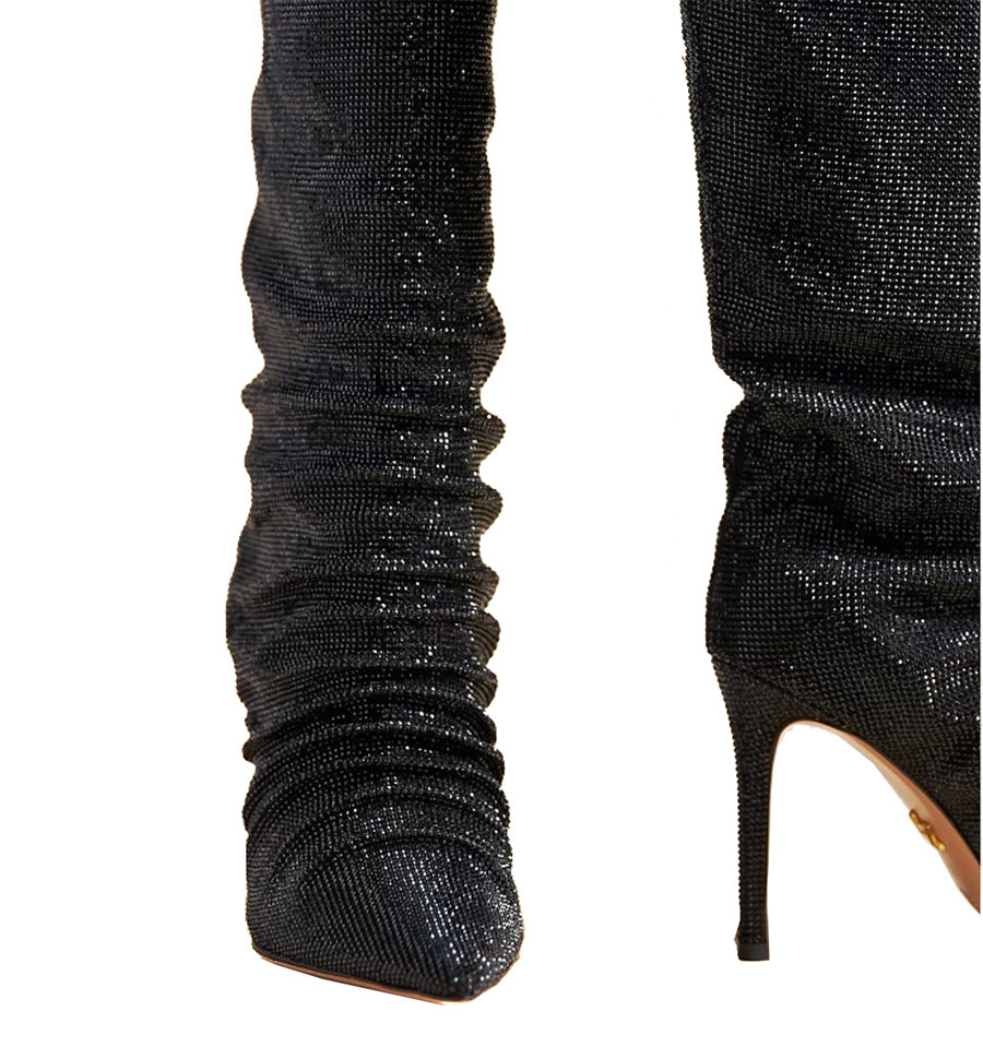 Bota alta en cristal negro