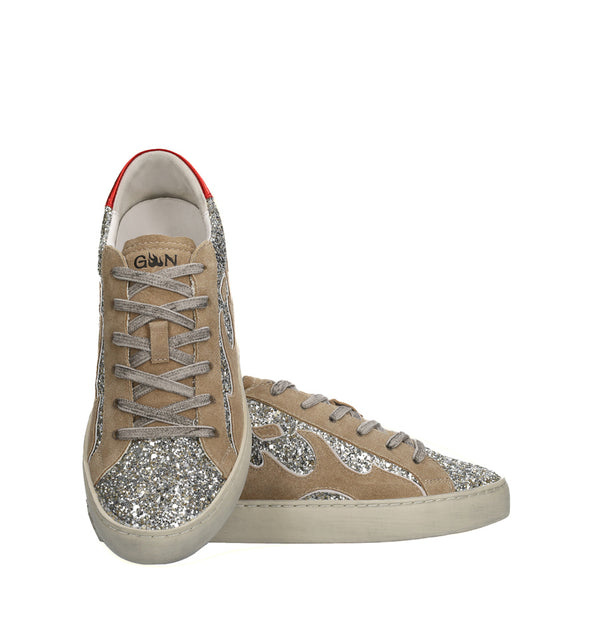 GAMIN Sneakers combinada en glitter camel