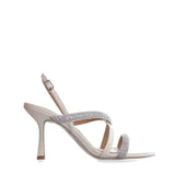 Sandalia de piel color hueso con tira trasera y tiras cruzadas de cristal– vista lateral