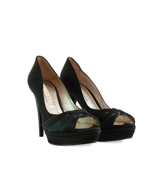 FH781-Peep-toes alto plataforma con calados en raso negro