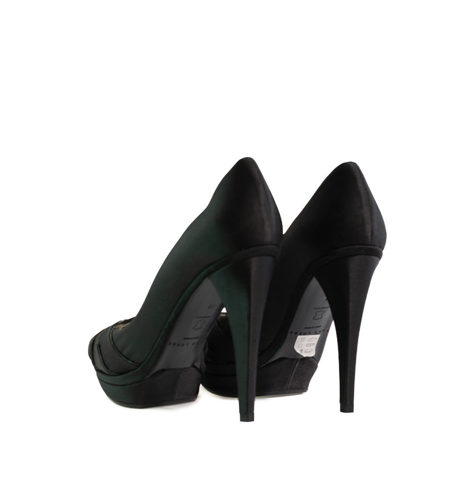 FH781-Peep-toes alto plataforma con calados en raso negro