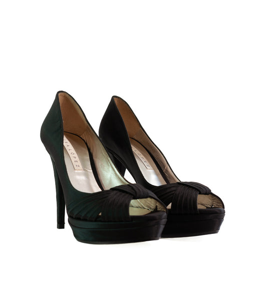 FH779-Peep-toes alto plataforma con pespunte en raso negro