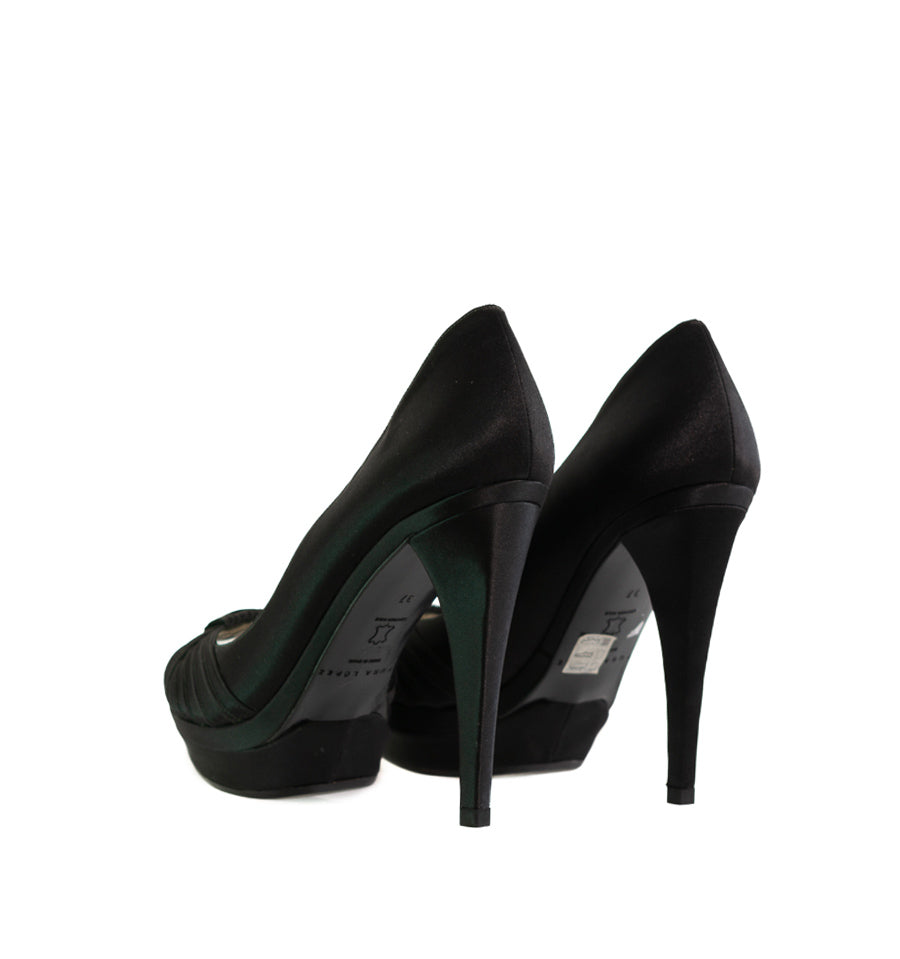 FH779-Peep-toes alto plataforma con pespunte en raso negro