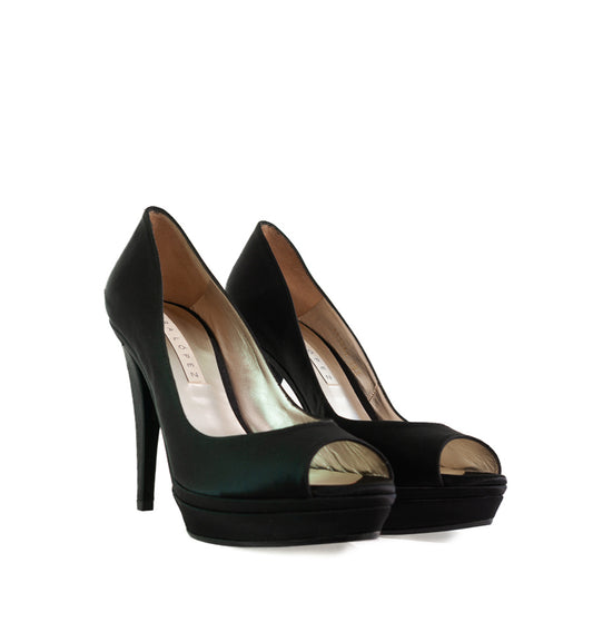 FH777-Peep-toes alto plataforma en raso negro