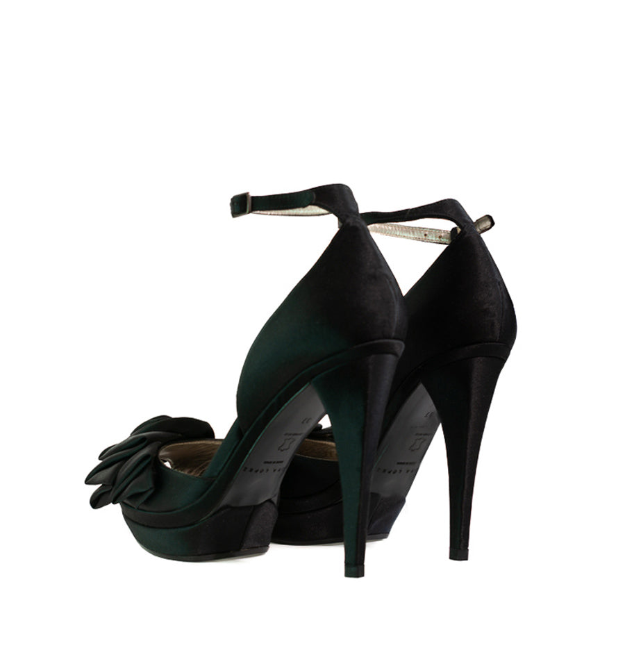 FH778-Zapato pulsera alto plataforma con flor en raso negro