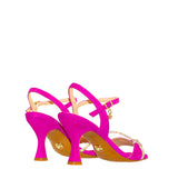 Sandalia con tira cristal en ante fuxia