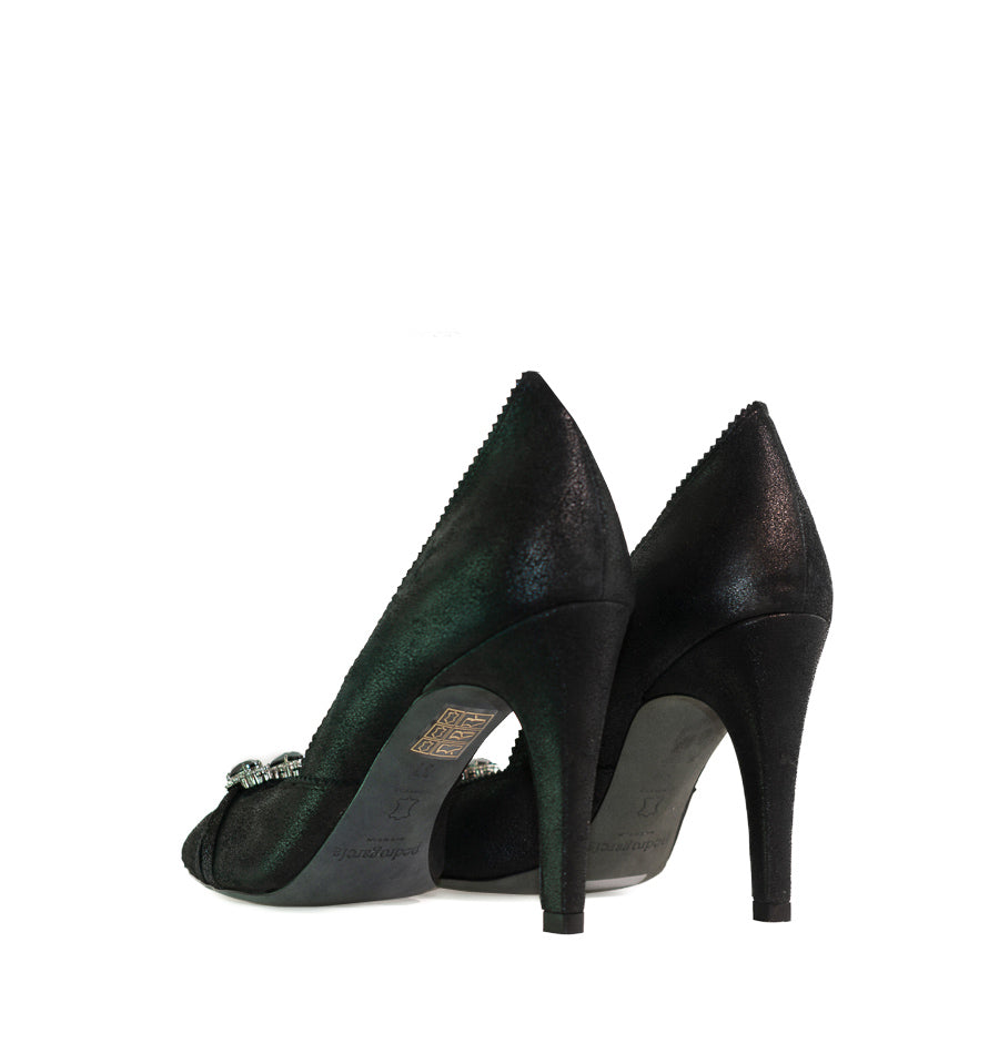 Peep-toes con cristal en piel negro