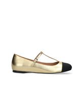 Bailarina con tira "T" en piel oro