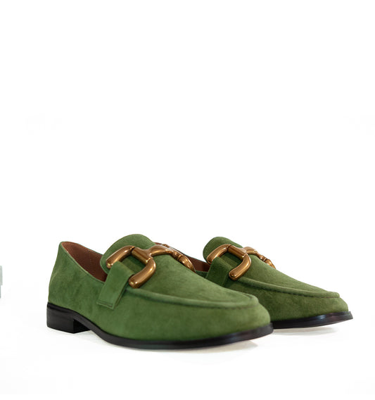 VELA Mocasín estribo en ante verde