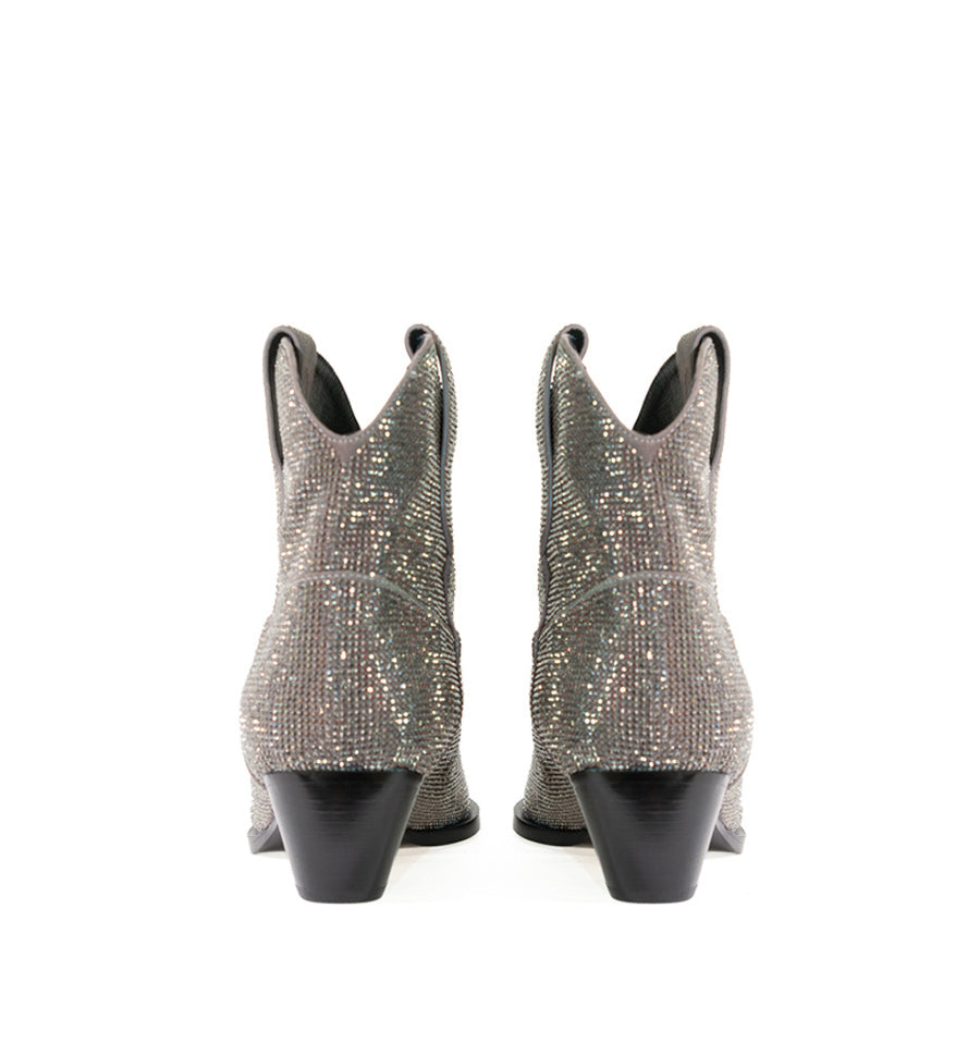 Botín cowboy de cristal en taupe