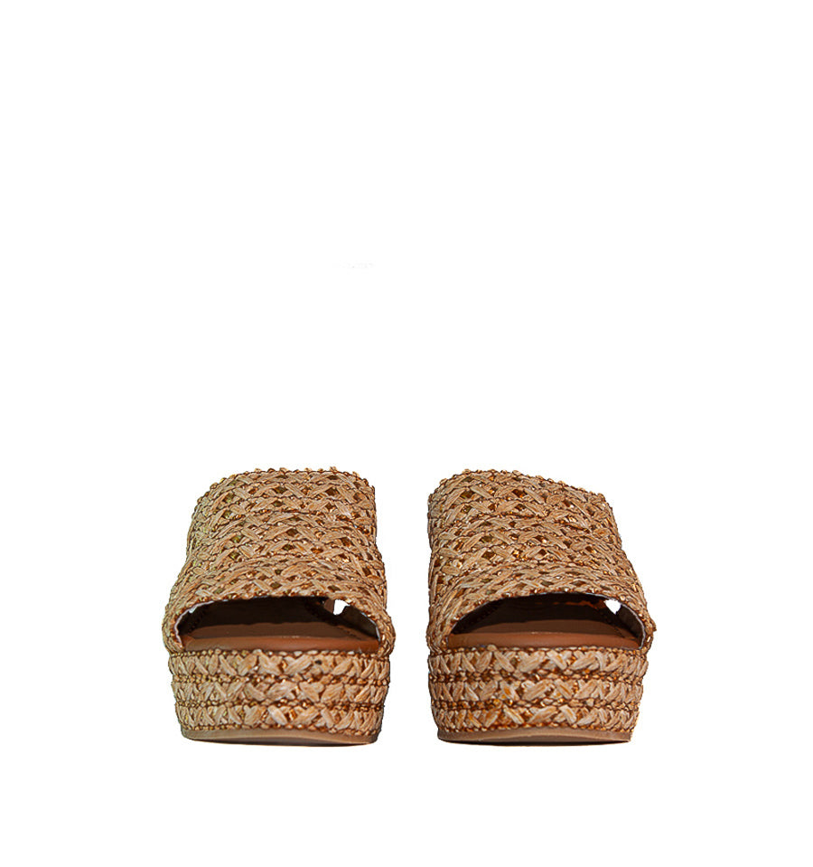 ZUECO Combinado en piel/rafia cuero
