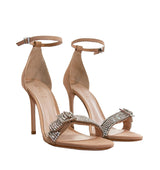 Sandalia con pulsera y tira de cristal en beis