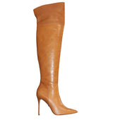 Mosquetera de tacón alto en piel camel-c