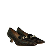 Mocasín con cadena combi piel/pony en marron