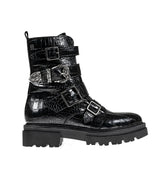 Botín tipo militar con hebillas en coco negro