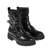 Botín tipo militar con hebillas en coco negro