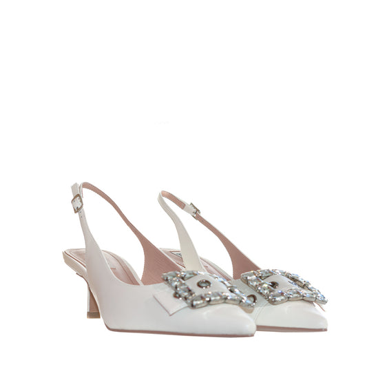 ELISABETTA Destalonado con adorno joya en piel blanco