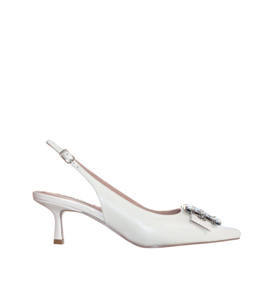 ELISABETTA Destalonado con adorno joya en piel blanco