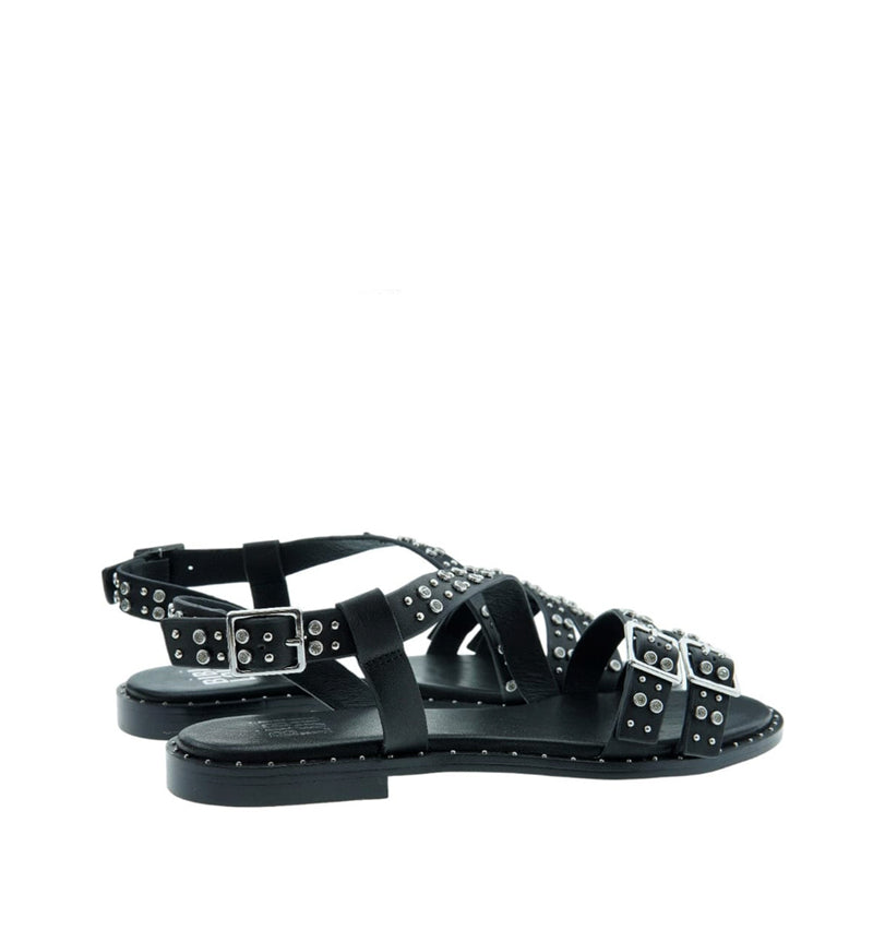 Sandalia baja "S" con tachas en negro