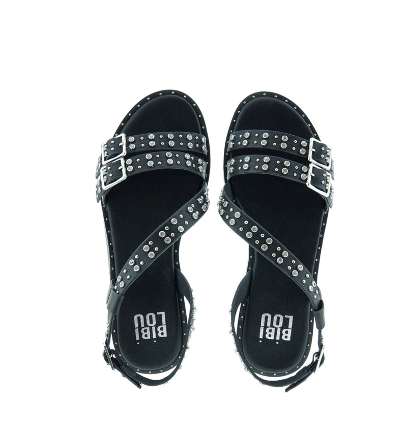 Sandalia baja "S" con tachas en negro