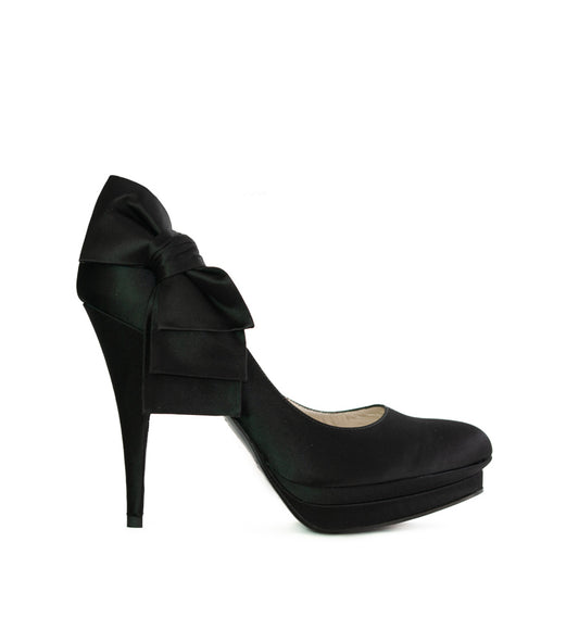 FH277-Salón plataforma con lazo lateral en raso negro