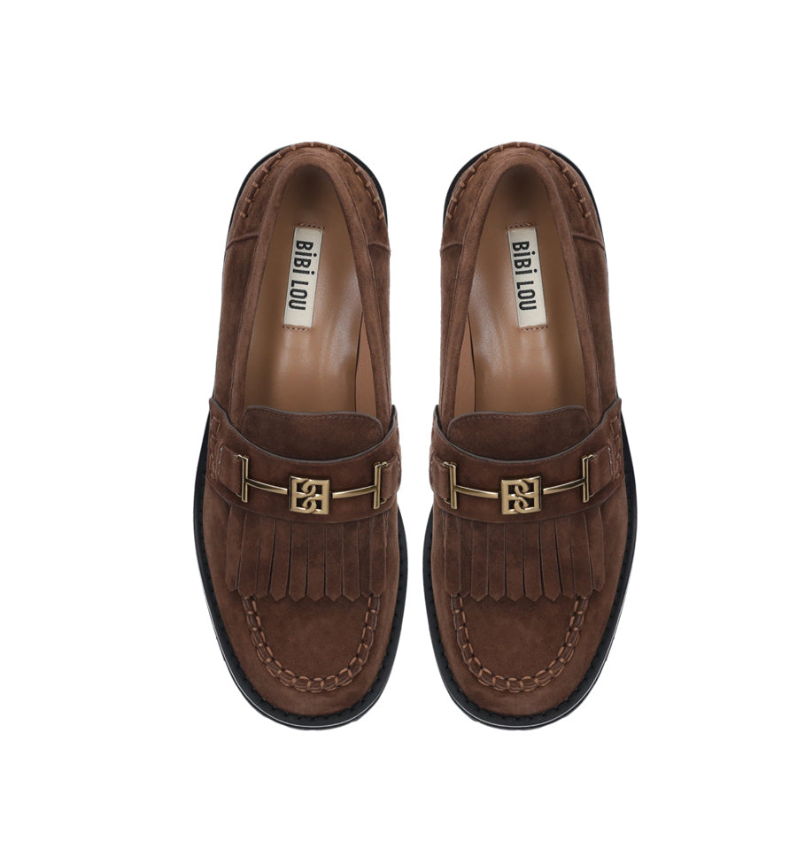 TINA Mocasín track con flecos en ante marron