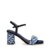 Sandalia de rafia combinada en azul-marino