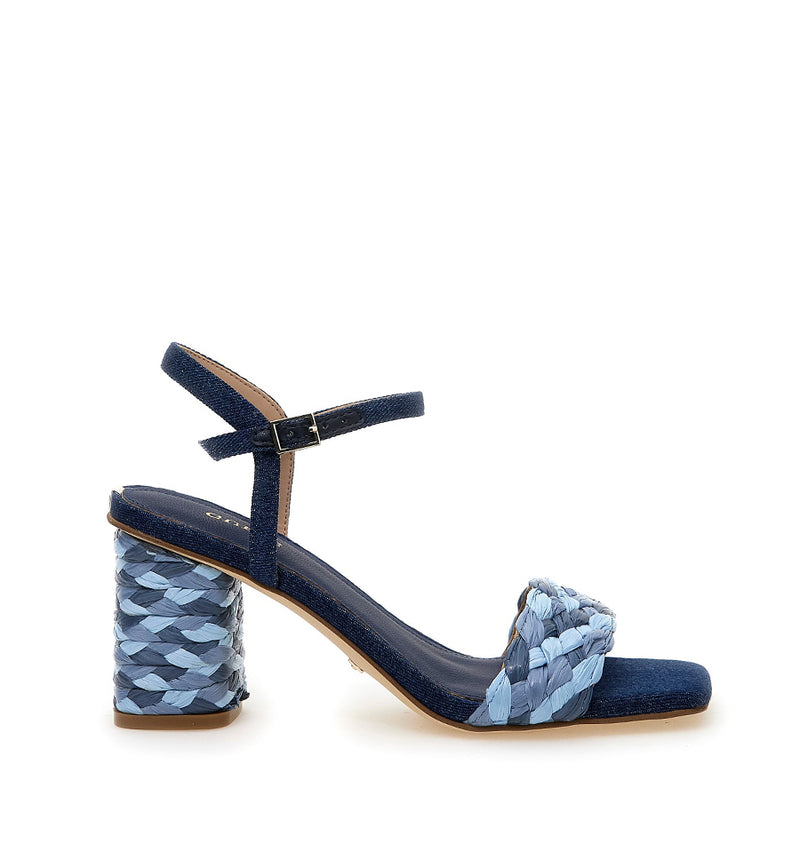 Sandalia de rafia combinada en azul-marino