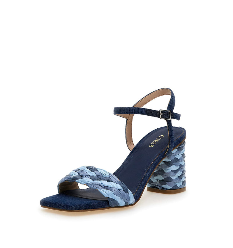 Sandalia de rafia combinada en azul-marino