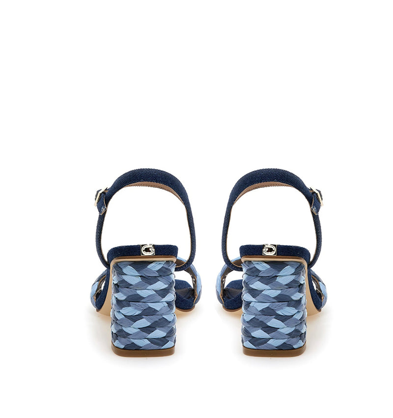 Sandalia de rafia combinada en azul-marino