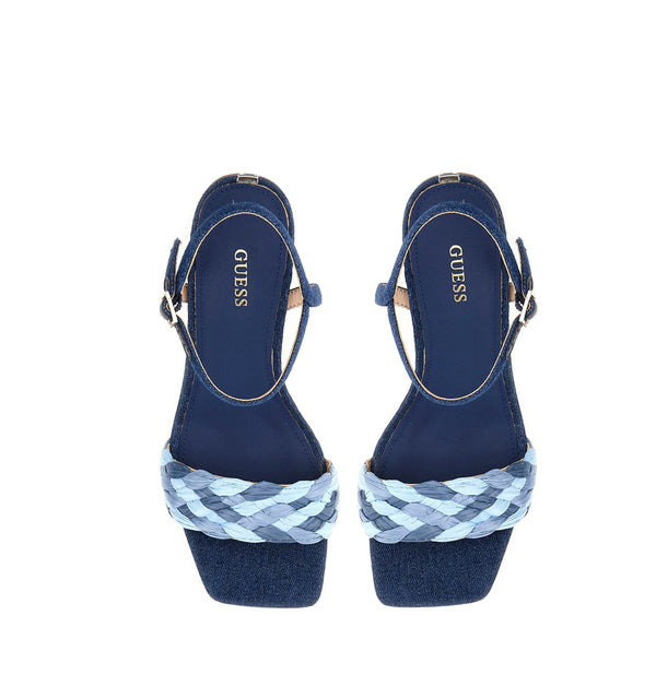 Sandalia de rafia combinada en azul-marino