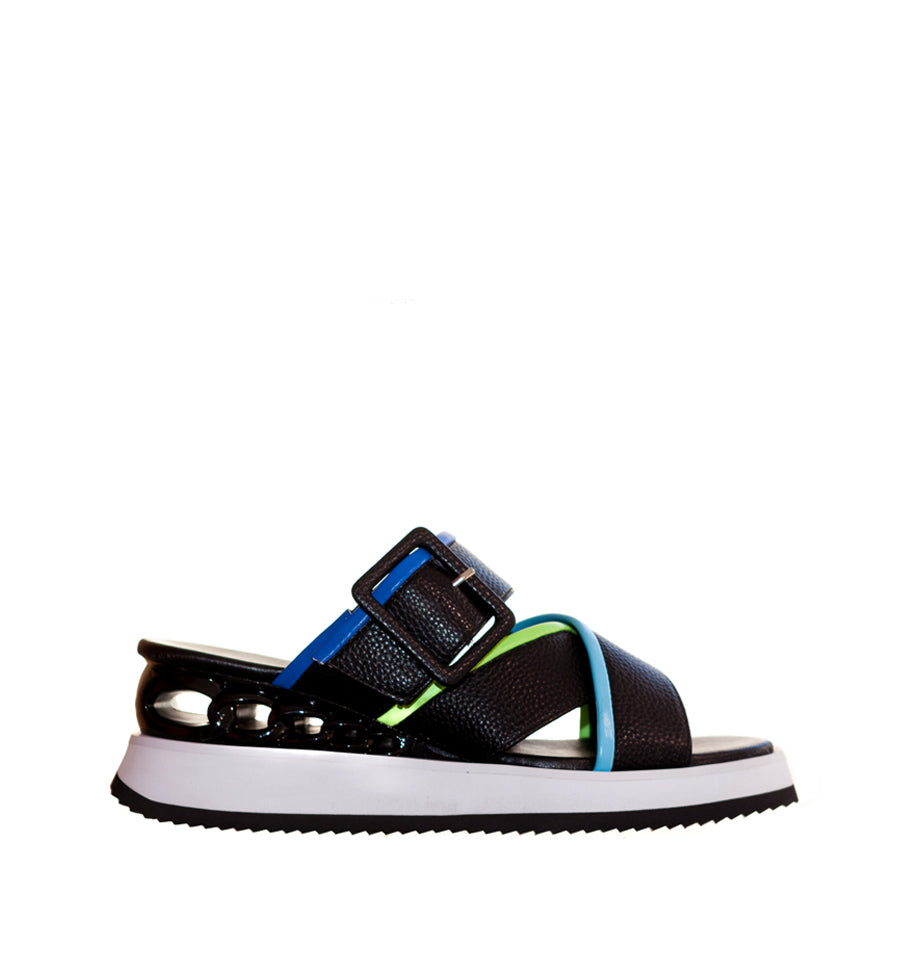 H9643 - Zueco cruzado combinado en negro