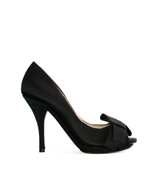 FJ700-Peep-toes plataforma con lazo en raso negro