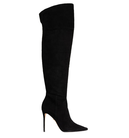 Bota mosquetera alta en ante negro