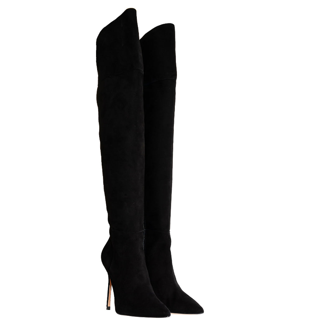 Bota mosquetera alta en ante negro