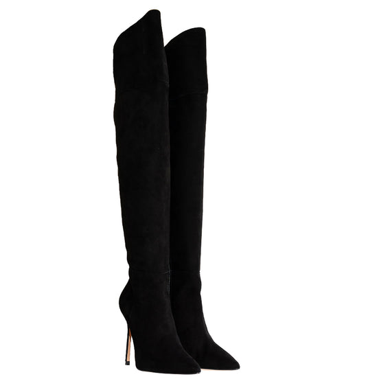 Bota mosquetera alta en ante negro