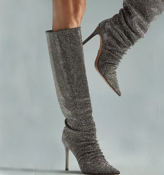 Bota alta en cristal gris