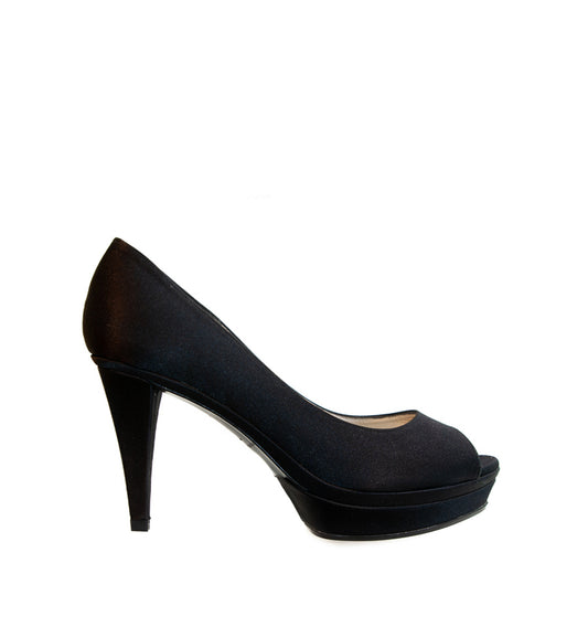 FH807-Peep-toes medio plataforma  en raso negro