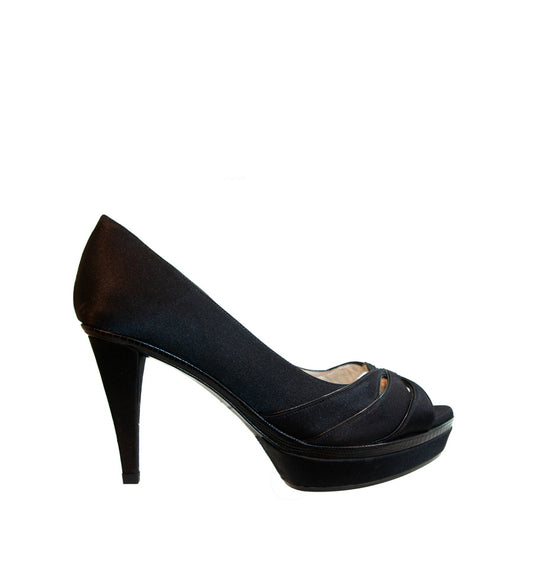 FH806-Peep-toes medio plataforma con calados en raso negro