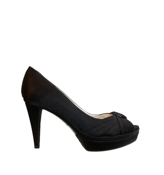 FH803-Peep-toes medio plataforma con pespunte en raso negro