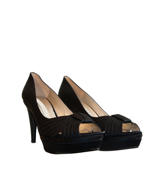 FH803-Peep-toes medio plataforma con pespunte en raso negro