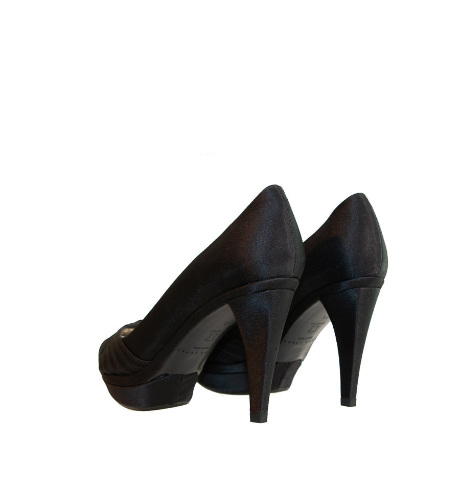 FH803-Peep-toes medio plataforma con pespunte en raso negro