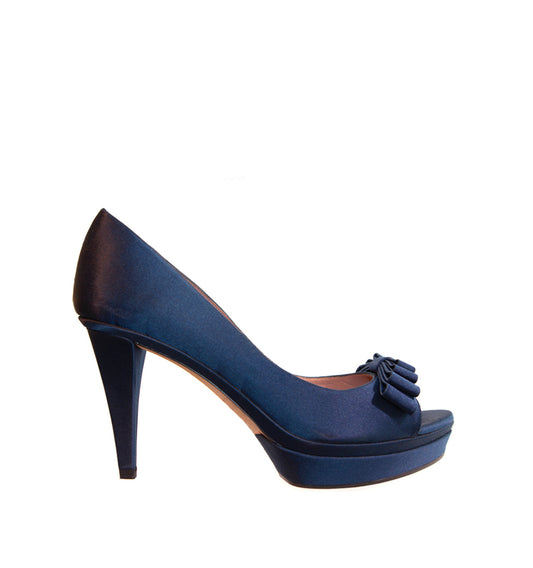 FG585-Peep-toes medio plataforma con lazo en raso azul
