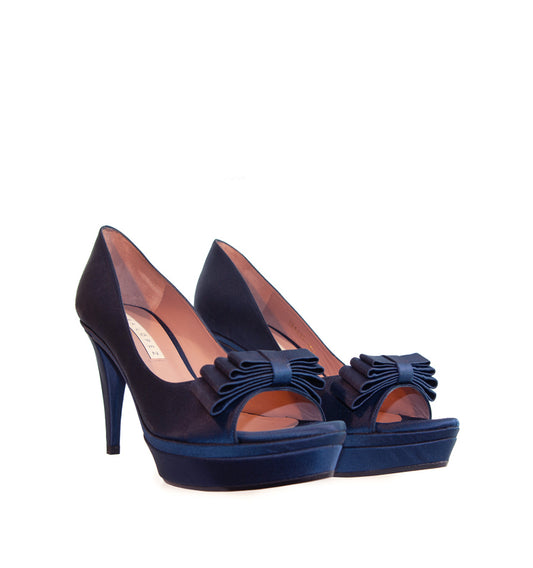 FG585-Peep-toes medio plataforma con lazo en raso azul