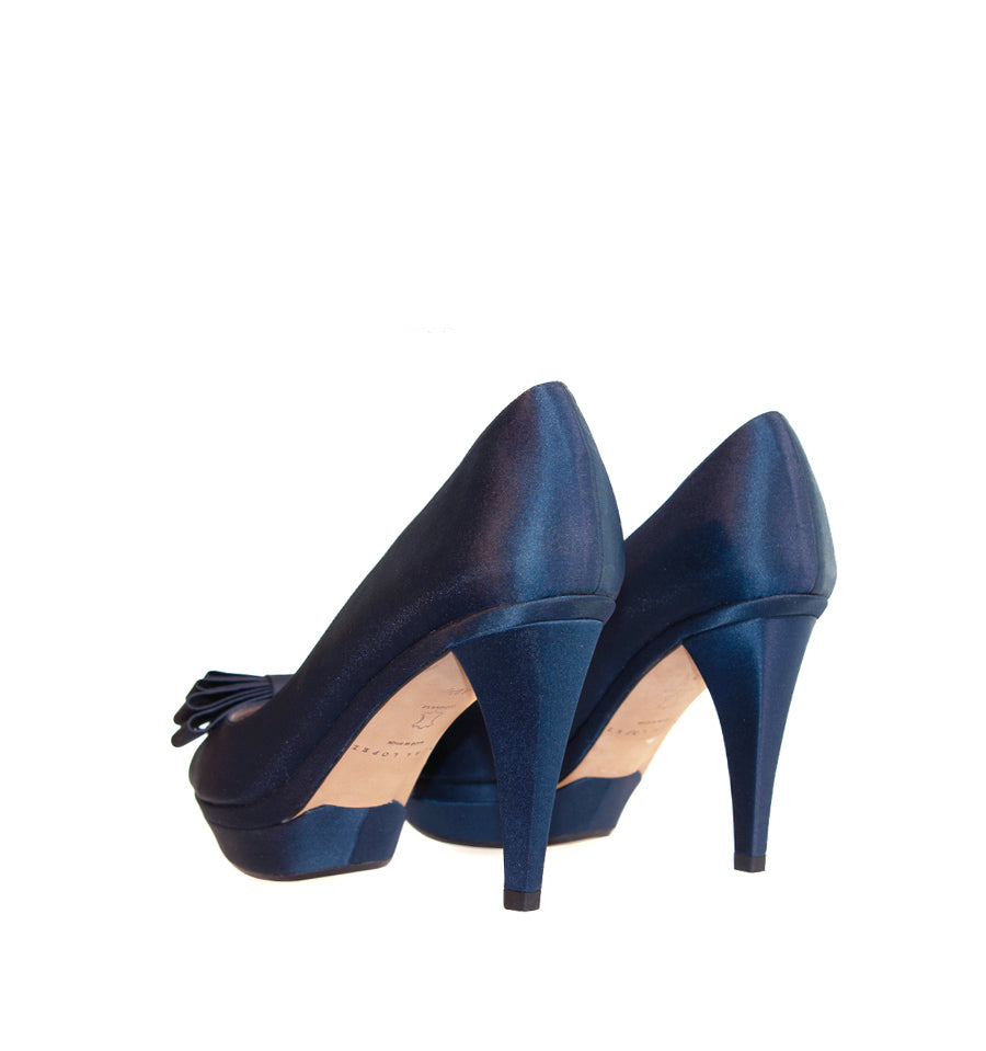 FG585-Peep-toes medio plataforma con lazo en raso azul