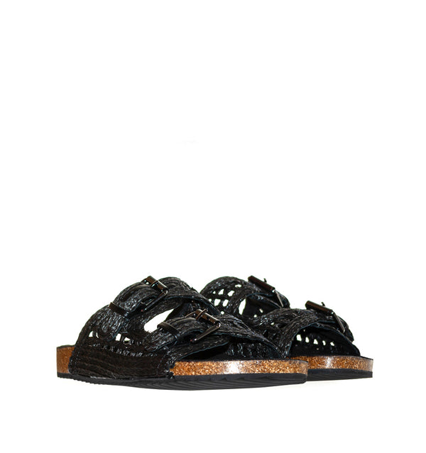 Bio con hebillas en rafia negro