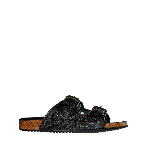 Bio con hebillas en rafia negro
